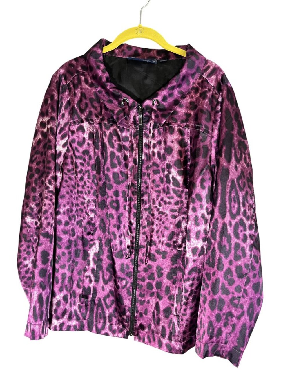 Leopard Print‎ Full Zip Jacket Purple 1X Festival Artsy Shiny Glam Chic Preppy
